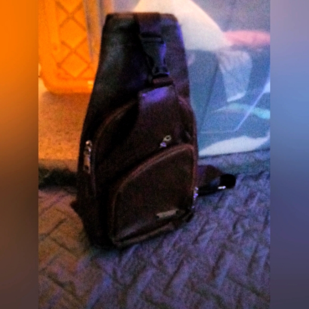 Leather Satchel, Dark brown, Zying brand. Cross body, anti theft sling bag